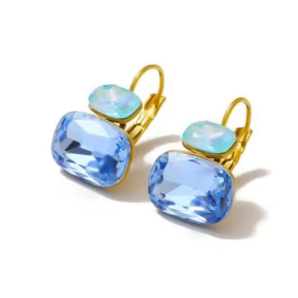 Anthropologie 18k gold plated crystal drop earrings blue - Picture 2 of 2